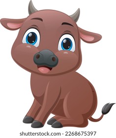 Cute little buffalo cartoon sitting