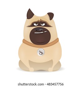 cute little bulldog, cartoon dog sitting on a white background, cartoon character
