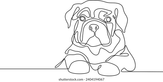 Cute little bulldog, one line outline drawing. Dog is Human's friend. Drawing for a tattoo. Pet illustration