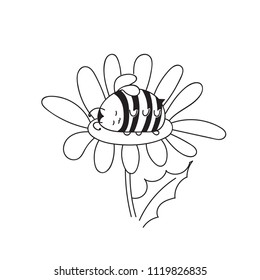 Cute little Bumblebee ink hand drawn sketch vector illustration. Happy fat sleeping in a flower. Bee icon. Print art sketch bees. Bee sign isolated on white background illustration