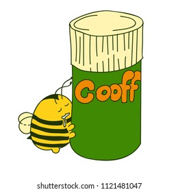 Cute little Bumblebee ink hand drawn sketch vector illustration. Happy fat bumblebee hugging a pot of coffee. Bee icon. Print art sketch bees. Bee sign isolated on white background illustration
