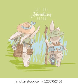 Cute little bunnies adventurers. Bunny travellers