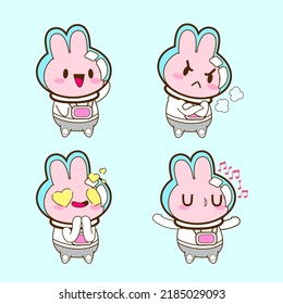 cute little bunny astronaut drawing cartoon, rabbit sticker