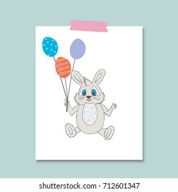 Cute little bunny with balloons. Vector cartoon illustration can be used for baby t-shirt, print design, baby shower, greeting and invitation card.