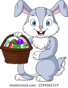 Cute little bunny with basket of Easter egg