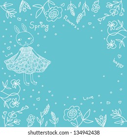 Cute little bunny blue background