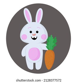 Cute little bunny with carrot. Easter bunny multicolored vector clipart. Easter card, happy Easter