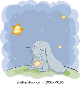 A cute little Bunny . cartoon hand drawn vector illustration. Can be used for print t shirts baby, design print fashion socks kids celebration baby shower greeting cards and invitations.