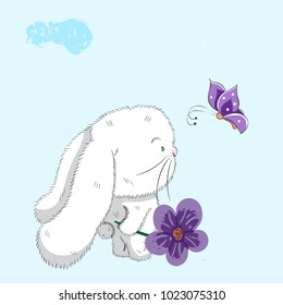 A cute little Bunny . cartoon hand drawn vector illustration. Can be used for baby t-shirt print, fashion print design, children's wear, baby shower celebration, greeting and invitation card.