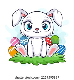 Cute little bunny cartoon surrounded by easter eggs