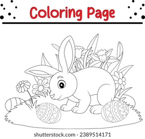 Cute little bunny coloring page. Easter coloring book for kids