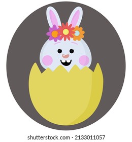 Cute little bunny in an Easter egg. Easter bunny is a multi-colored vector clipart. Easter card, happy Easter