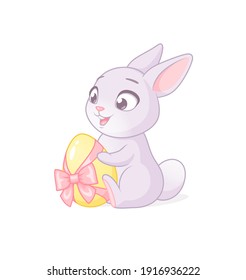 Cute little bunny Easter gift egg. Cartoon vector illustration isolated on white background.