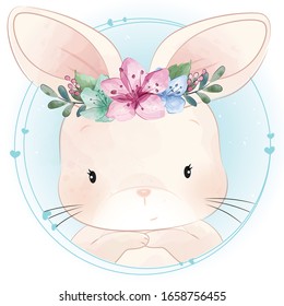 Cute little bunny and floral portrait