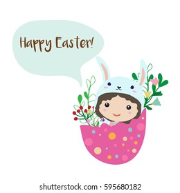 Cute little bunny girl in the giant egg.