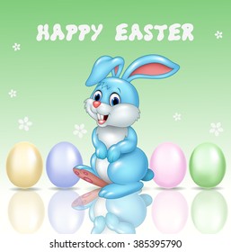 Cute little bunny with happy easter background