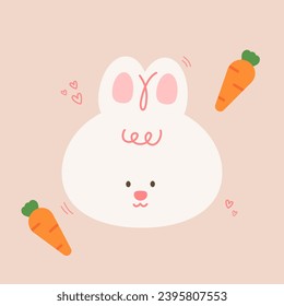 Cute Little Bunny Head Character with Carrots for Children Card Greeting Shirt Logo Fabric Pattern Print Art Illustration 