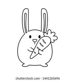 A cute little bunny holding carrot vector cartoon. A bunny hugging carrot cartoon colorless for coloring book. 