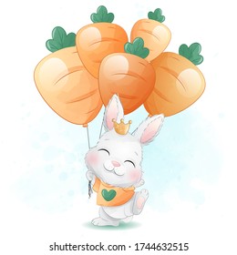 Cute little bunny holding a carrot balloon illustration