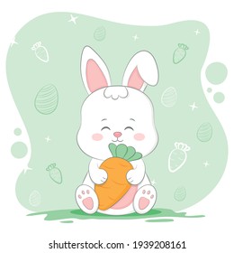 Cute Little bunny holding a carrot
