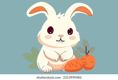 Cute Little bunny holding a carrot,Cute little bunny holding carrot,Rabbit holding carrot ,Easter cute bunny set