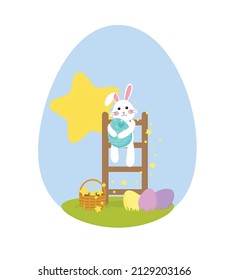 Cute little bunny holding Easter egg, rabbit character illustration  