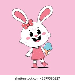 Cute little bunny holding ice cream