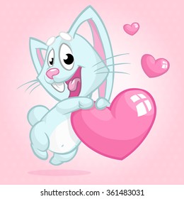 Cute little bunny holding love heart. Vector illustration