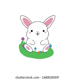 Cute little bunny mascot, hand drawn, handmade kawaii rabbit can be used for Happy easter cards, invitiations, easter egg, happiness, joy EPS Vector 