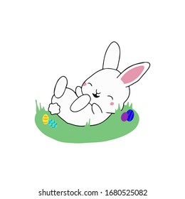 Cute little bunny mascot, hand drawn, handmade kawaii rabbit can be used for Happy easter cards, invitiations, easter egg, happiness, joy EPS Vector 