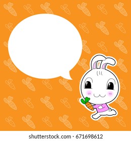 cute little bunny on orange background and message bubble