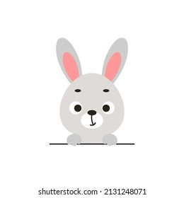 Cute little bunny on white background. Cartoon animal character for kids cards, baby shower, invitation, poster, t-shirt composition, house interior. Vector stock illustration.