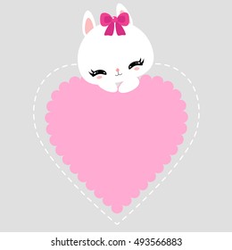 Cute little bunny with pink heart. I love you. Happy Valentine's Day. Greeting card.