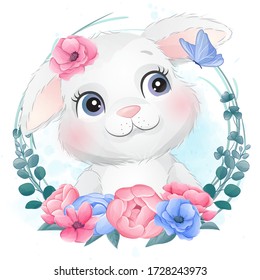 Cute little bunny portrait with floral