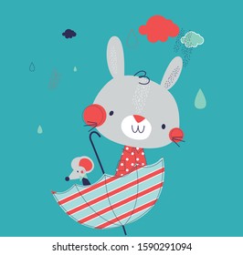 Cute little bunny and pretty mouse friend