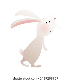 Lindo conejito o conejo personaje de diseño para los niños. Lindo conejo de pie diseño de carácter infantil. Curioso amigo animal del bosque para los niños. Ilustración dibujada a mano del vector en estilo de la acuarela.