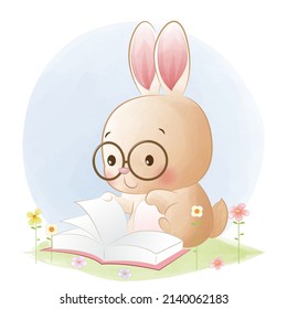 
Cute little bunny reading a book