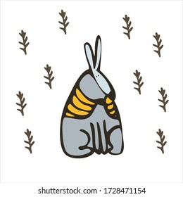 Cute little bunny Scandinavian style. Hand-drawn. Doodle Vector graphics. Isolated image on a white background.