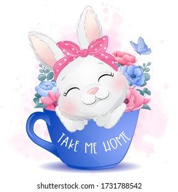 Cute little bunny sitting inside a cup