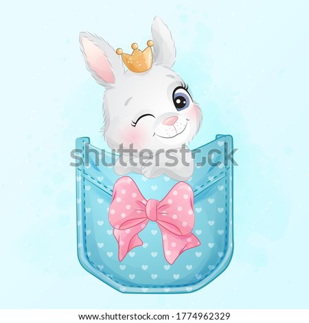 Cute little bunny sitting inside pocket illustration