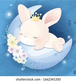 Cute little bunny sleeping in the moon