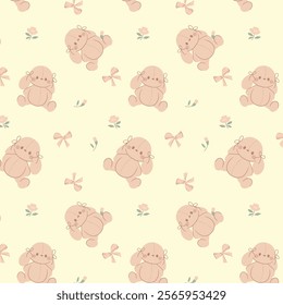 Cute little bunny with tiny flower baby seamless pattern