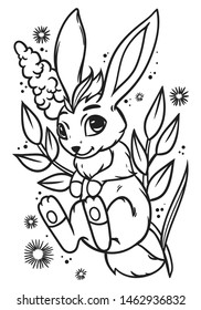 Cute little bunny.  Vector isolated illustration. Print on poster, card, sticker, T-shirt.