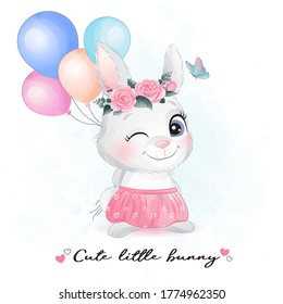 Cute little bunny with watercolor illustration