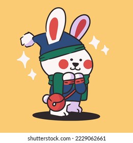 cute little bunny winter fashion collection 9 character doodle element asset