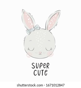 Cute little buny - vector illustration. Fun print for baby with character Bunny. 