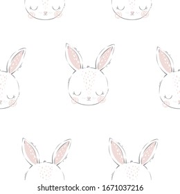 Cute little buny - vector illustration. Fun print for baby with character Bunny. Seamless pattern for baby