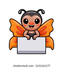 Cute little butterfly cartoon with blank sign