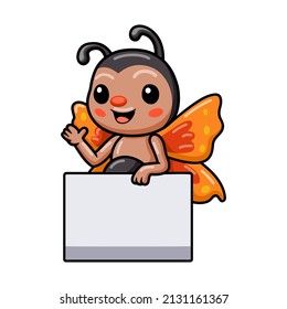 Cute little butterfly cartoon with blank sign
