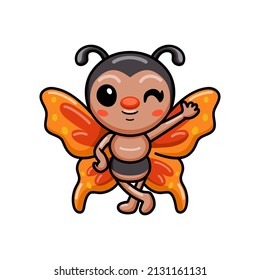 Cute little butterfly cartoon waving hand